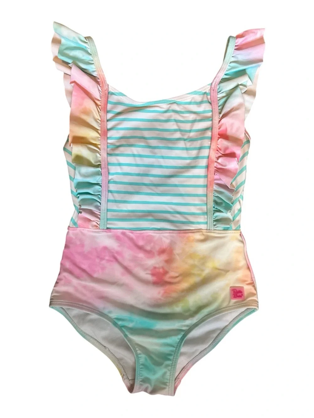 RUFFLE BUTTS Girls' Pastel Tie-Dye & Striped Ruffle One-Piece Swimsuit